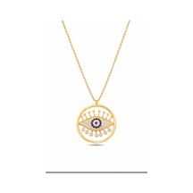 Çekirdekjewelry 925 Ayar Gümüş Taşlı Nazar Göz Kolye Rose Rodyum Sarı Altın Kaplama Sarı
