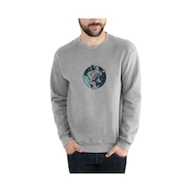 Astronaut Guitar Baskılı Gri Erkek Örme Sweatshirt