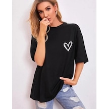 De'charme Bisiklet Yaka Baskılı Oversize T-shirt - Siyah