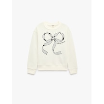 Koton Fiyonk Baskılı Uzun Kollu Bisiklet Yaka Sweatshirt Ekru 7wkg10151ak