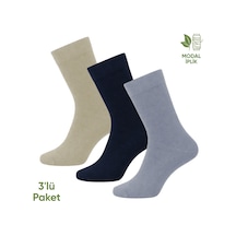 Modal İplik Erkek Soket Çorap - 3 Çift - Dikişsiz - Atlas - 18002 - Set 1 Çok Renkli