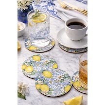 Sicilya Serisi Limon Desenli Bardak Altlığı 6 Lı Set Uv Baskı Mdf Çok Renkli