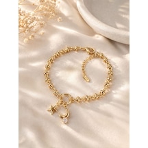 Cm Jewelry Ay Yıldız Figürlü Gold Premium Çelik Bileklik Altın