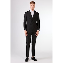 Dufy Siyah Çizgili Erkek Takım Elbise - Slim Fit Siyah