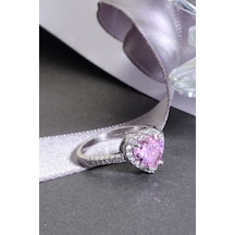 925 Ayar Gümüş Pembe Taşlı Kalp Yüzük Gümüş