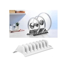 Beyaz - 8 Bölmeli Tencere Kapak Rafı - Simple Tabaklık - Kapak Organizeri Çok Renkli