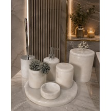 Akmera Elite 7 Parça %100 Gerçek Mermer Banyo Seti Beyaz