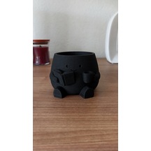 Bezos 3d Baskı Kitap Okuyan Saksı - Kupa Tutan Sevimli Saksı-siyah Hb006