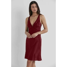 Pierre Cardin Saten Gipürlü Kadın Gecelik 690 Bordo