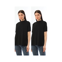 Kallima Siyah 2'Li Paket Dik Yaka Rahat Kalıp  Pamuk T-Shirt Siyah