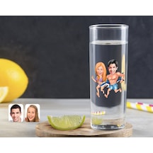 Kişiye Özel Renkli Baskılı Sevgililer Karikatürlü Vodka Bardağı-8