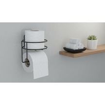 Yapışkanlı Tuvalet Kağıtlığı Tutacağı Askısı Mat Siyah Metal Tuvalet Kağıtlık Yuvarlak Model 000 Açık Krem