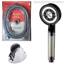 Özbest 200 Cm Spiral Duş Hortumu Filtreli Duş Başlık Mafsal Seti Siyah - Krom