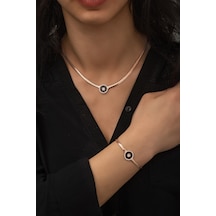 Papatya Silver Yassı Zincir Kolye Bileklik İkili Trapez Taşlı Takım 925 Ayar Gümüş Set - UVPS600010