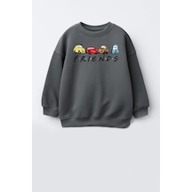 Monila Unisex Baskılı 3 İplik Kumaş Pamuklu Sweatshirt Antrasit