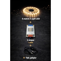 3 Çipli 5 Metre Beyaz Let + 5 Amper Trafo Set Gün Işığı