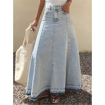 Vellichor Kadın A Form Mavi Denim Etek Çok Renkli