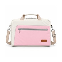 Microcase Macbook Air 15 İnch M4 2025 İle Uyumlu Macbook Taşıma Çantası Darbe Korumalı Omuz Askılı Çok Bölmeli Krem Pembe Al5694