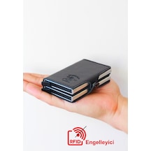 Adelina Bags Adelina Çift Alüminyum Mekanizmalı Erkek Kartlık 7x10 CM - Siyah