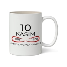 10 Kasım Mustafa Kemal Atatürk Tasarımlı Kupa Bardak Baskılı Kahve Kupa Bardak Model 9 Beyaz