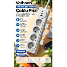 Magicool Vothoon 4 Lü Akıllı Priz Tek Dokunuşla Fiş Çıkarma 2 Metre Kablo 2 Type-c + Usb 15w Hızlı Şarj Krem