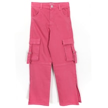 Dobakids Kargo Cepli Yırtmaçlı Bol Paça Kız Çocuk Denim Kot Pantolon 1963 Pembe