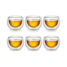 6'lı Mini Çift Cidarlı Sosluk Çay Bardağı - Şeffaf Isı Yalıtımlı Cam, 50 Ml, 6cm Diğer