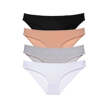 4 Adet Set Likralı Kadın Slip Külot Siyah Ten Gri Beyaz