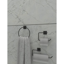 Banyo Yapışkanlı Siyah Kare Topuz Havluluk Ve Kare Tuvalet Kağıtlık Kare Peçetelik Seti Düzenleyici Siyah