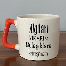 Mor Mürekkep Algıları Yıkarım Bulaşıklara Karışmam Baskılı Turuncu Kulplu D Kupa