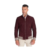 M M Marki Marki Erkek Bordo Hakiki Süet Deri Ceket Fermuarlı, Astarlı, 4 Cepli, 67 Cm - 504422