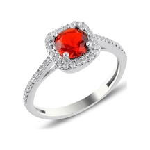 Gümüş Rodyumlu Kırmızı Taşlı Kare Yüzük