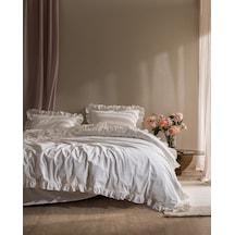 Madame Coco Obernai Çift Kişilik %100 Pamuk Fırfırlı Düz Yıkamalı Nevresim Takımı - Beyaz 8684427302248 Çok Renkli