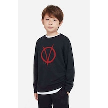 Tshirthane V For Vendetta Baskılı Unisex Çocuk Siyah Sweatshirt Siyah
