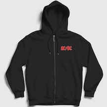 Presmono Unisex Red Ac/dc Fermuarlı Kapüşonlu Sweatshirt Siyah