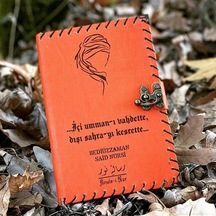 Said Nursi Tasarımlı Deri Defter Turuncu
