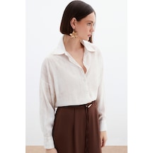 Sateen Desenli İnce Salaş Gömlek - Taş-136014 Taş
