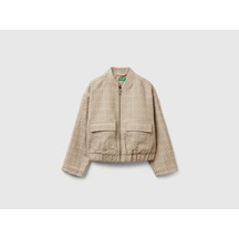 United Colors Of Benetton Kız Çocuk Yama Cepli Fermuarlı Chanel Stili Ceket Bej