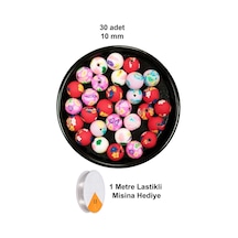 30 Adet 10 Mm Polimer Kil Fimo Boncuk Takı Bileklik + 1 Metre Lastikli Misina Hediye - Desenli Yuvarlak