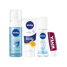 Kadın Pump Deodorant Fresh Natural 75ml, Canlandırıcı Yüz Temizleme Köpüğü 150ml, Koruyucu Balmumu El Kremi 75ml, Böğürtlen Dudak Bakım Kremi