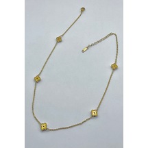 Kadın Çelik Kolye Düz Minimal Yonca Marka Model Kolye Altın