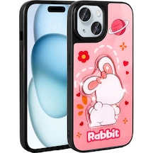 Apple Uyumlu iPhone 15 Kılıf Parlayan Kabartmalı İkonik Figürlü Klfs Amas Silikon Kapak - Pembe Pembe