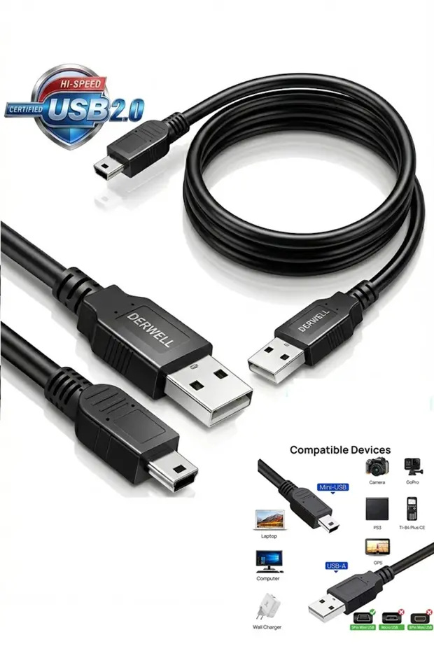 1.5 Metre 1.5mt Mini Usb 5 Pin 1.5m Kablosu V3 Mini Usb Bağlantısını Destekleyen Tüm Cihazlarla Uyumlu