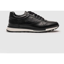 Hakiki Deri Siyah Bağcıklı Erkek Spor Ayakkabı-Siyah (521650112)