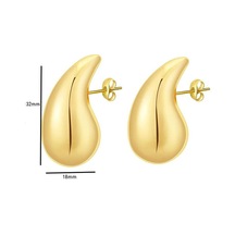Altın Vintage Altın Renk Kaplama Tıknaz Kubbe Damla Küpe Kadınlar İçin Parlak Paslanmaz Çelik Kalın Gözyaşı Küpe Takı Altın
