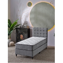 Beehanem Bengü Tek Kişilik 3lü Set Yatak+baza+başlık Keten Gri 120 X 200