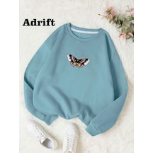 Kelebek 3 Renkli Oversize Bisiklet Yaka Pamuklu Sweatshirt Vizon