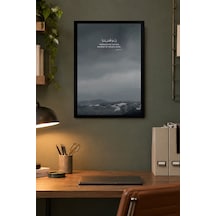 Sisli Dağ Vadisi Ve Ev Desenli Dekoratif Mdf Tablo, Çerçeve Görünümlü Ahşap Poster