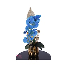 Yapay Çiçek Sitesi Metal Altın Saksıda Yapay Premium Orkide Tanzimi 60 Cm Mavi