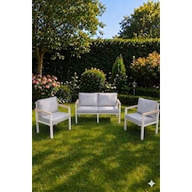 Neokas Bahçe Mobilyası, 1 + 1 + 2 Bahçe Takımı, Masasız, Kafe Koltuğu, Bekleme Alanı Koltuğu, Beyaz